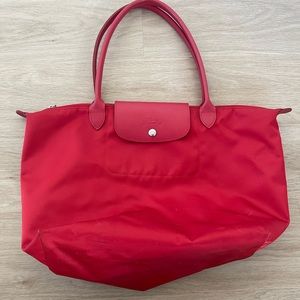 Longchamp Red Le Pliage Neo Large Nylon Shoulder Tote